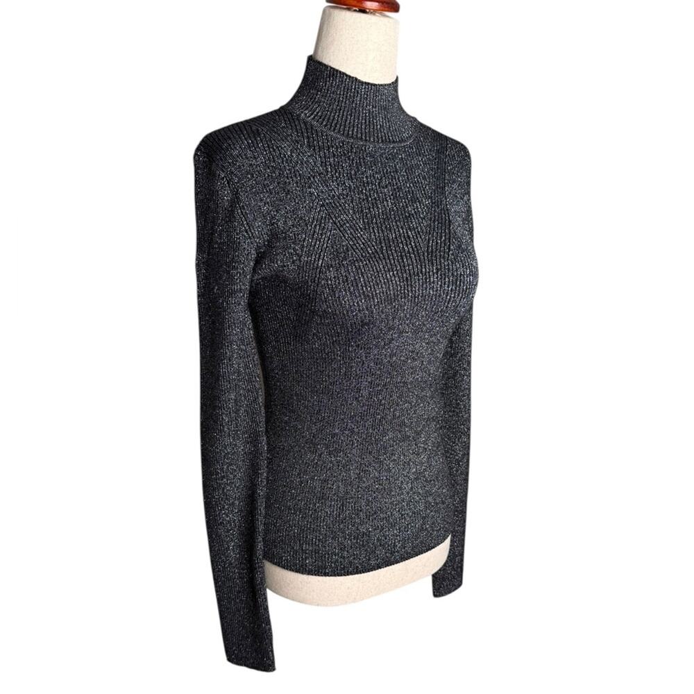 NWOT Steve Madden Serita Metallic Gray Rib Mock Neck Sweater – Sz Med - Picture 6 of 11